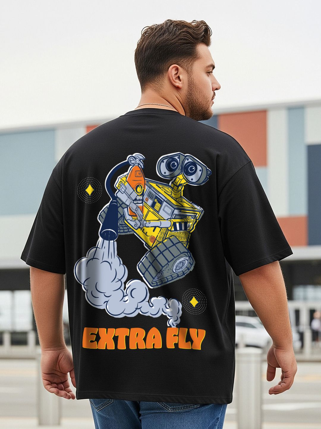 VEIRDO Men Plus Size Graphic Printed Round Neck Pure Cotton Oversized T-shirt