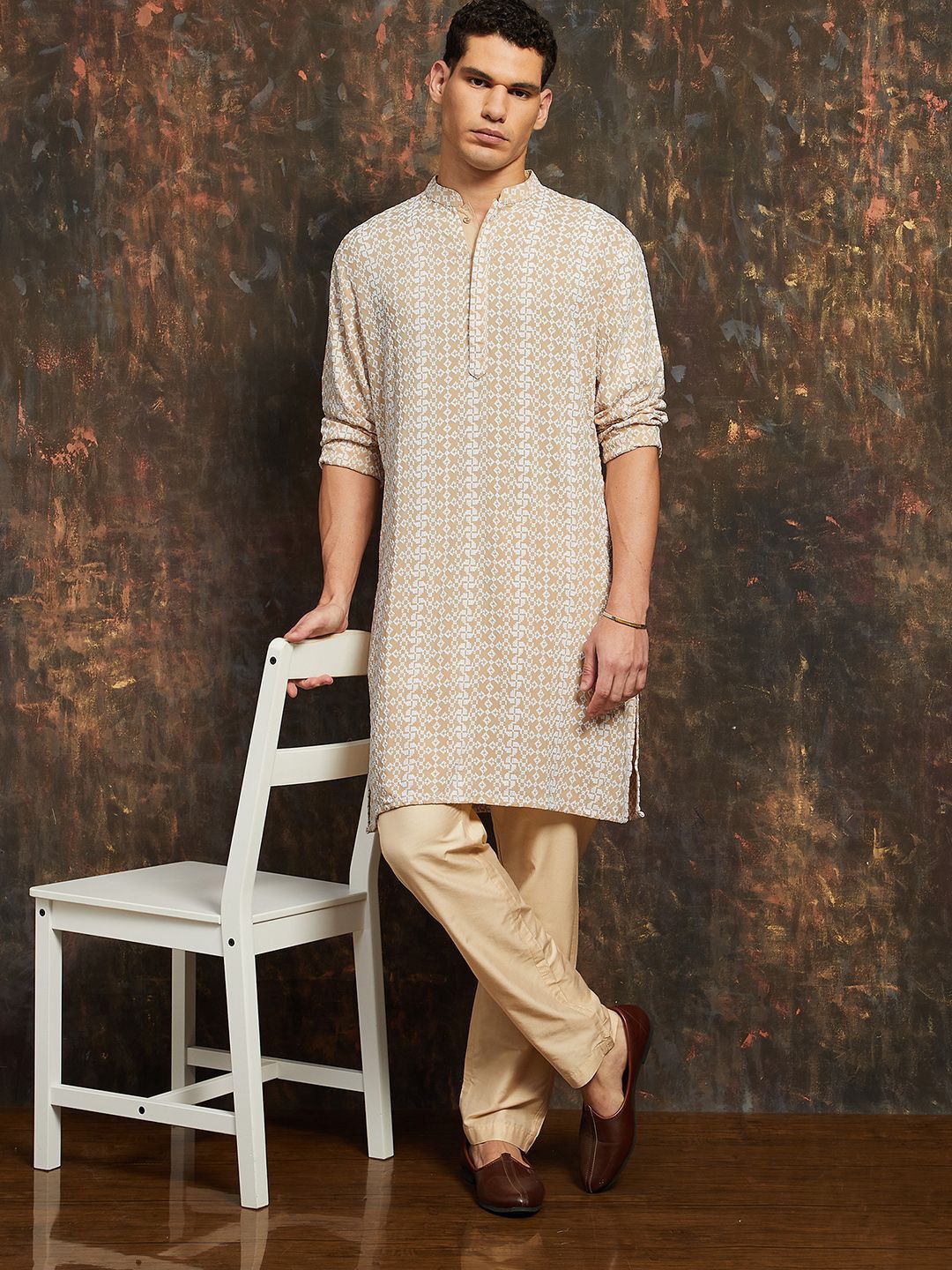 Melange by Lifestyle Men Ethnic Motifs Embroidered Daily Straight Kurta