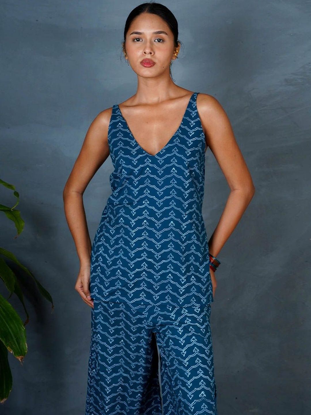 Chidiyaa Women MYA Bindu Teal Green Hand Block Printed Top