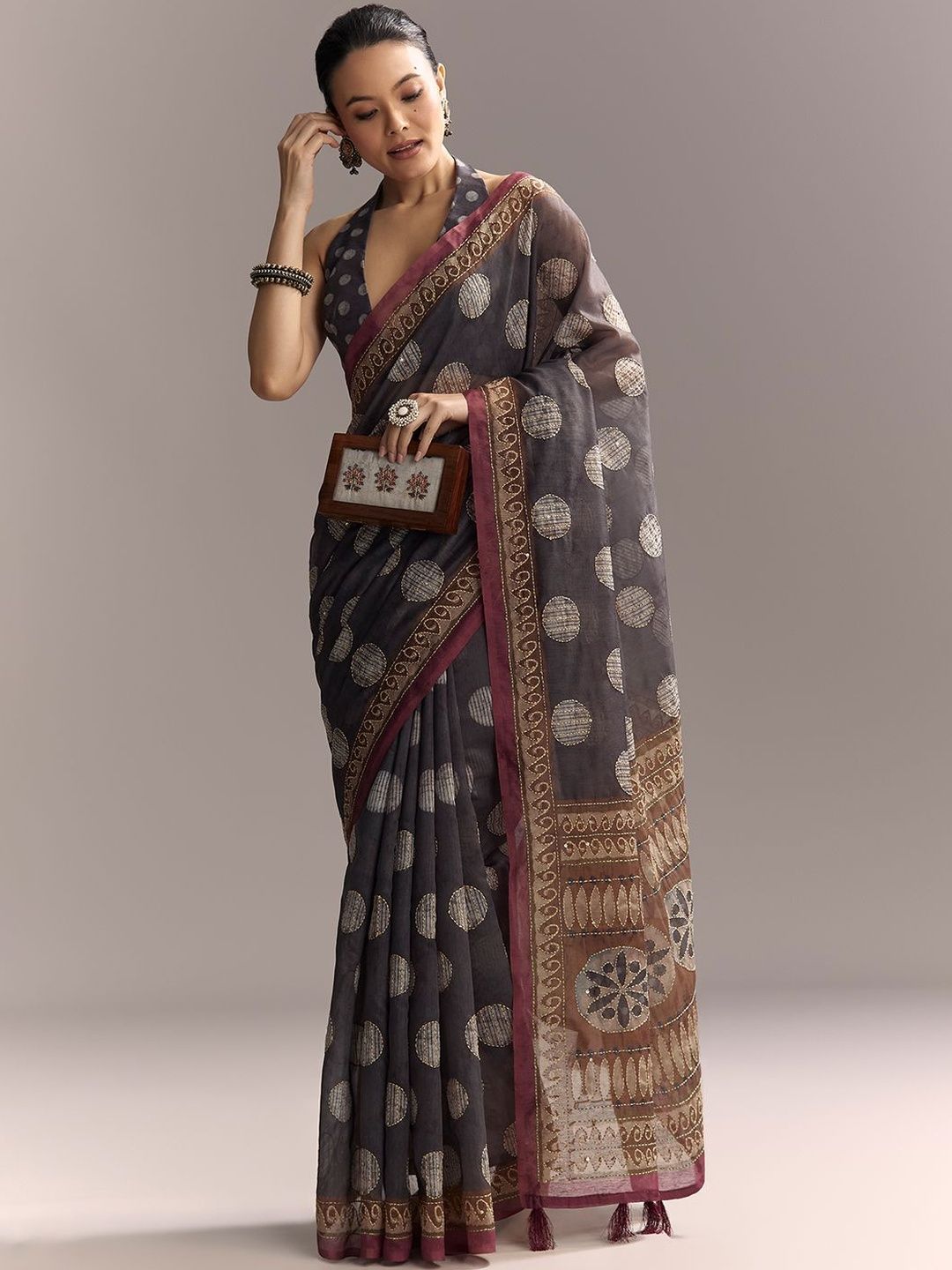 KALKI Fashion KALKI Fashion Ethnic Motifs Embroidered Pure Linen Saree