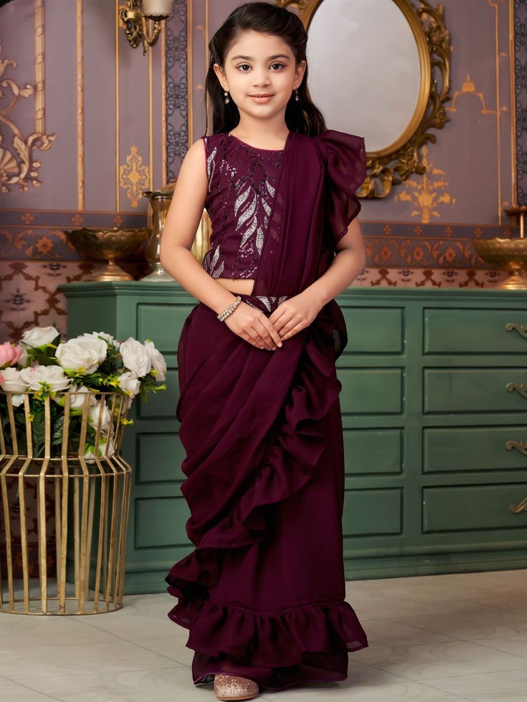 Muhuratam Girls Embellished Ready to Wear Lehenga & Blouse With Dupatta
