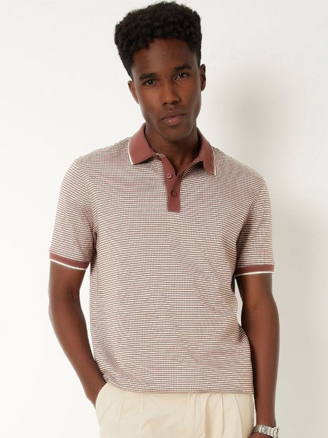 max Men Checked Polo Collar Cotton T-shirt