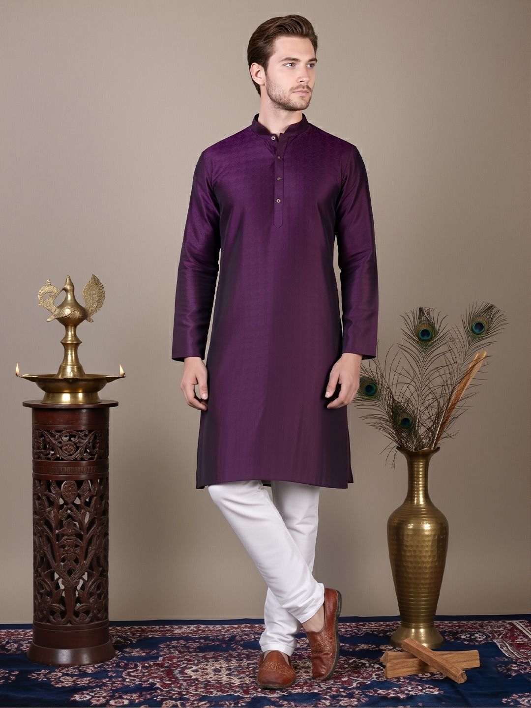 DEVOILER Geometric Printed Mandarin Collar Straight Kurta