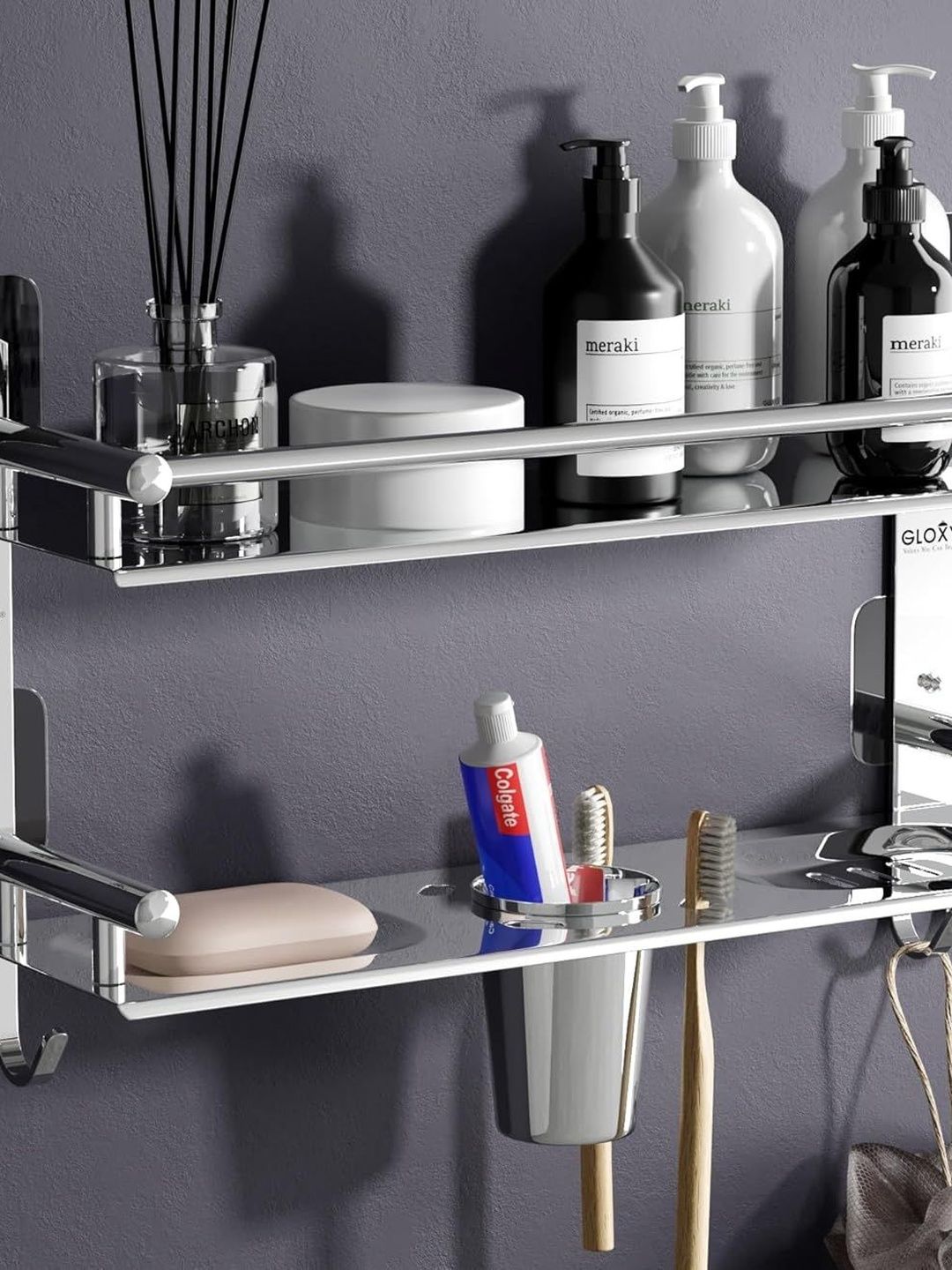 GLOXY Silver-Toned Solid Stainless Steel Bathroom Shelf