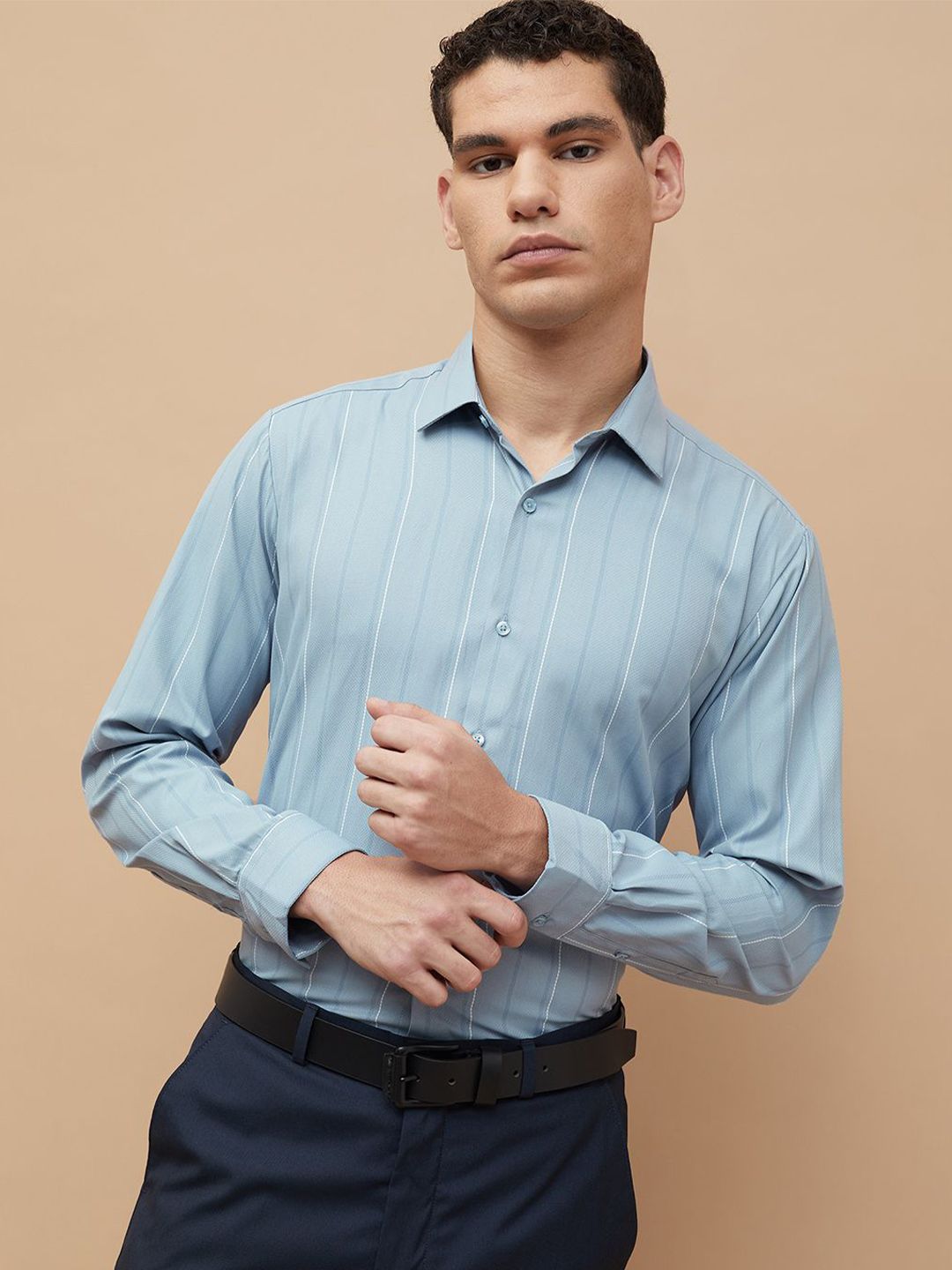 CODE by Lifestyle Striped Spread Collar Cotton Formal Shirt