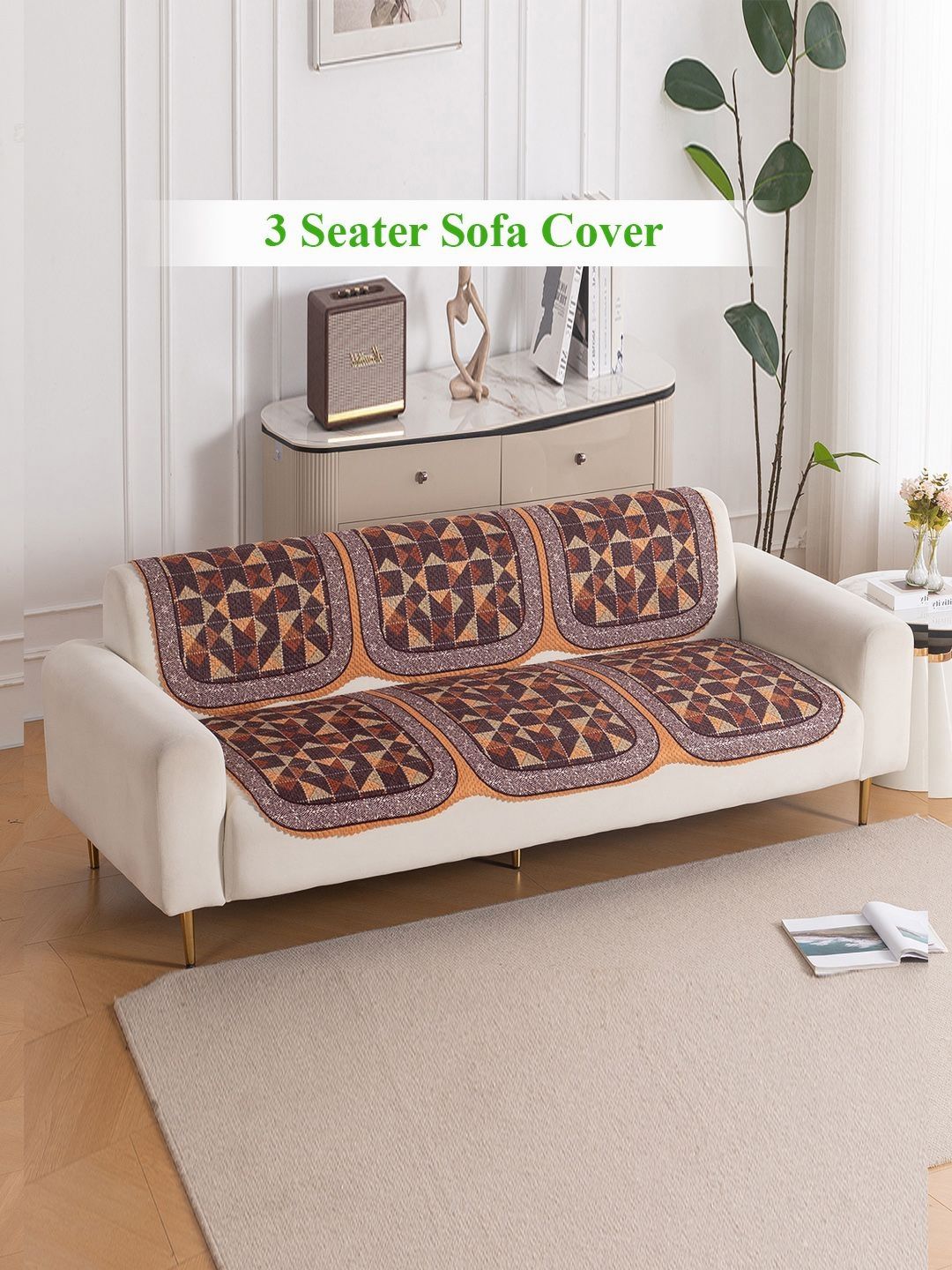 HOKIPO Rustic Mosaic Printed 3 Seater Sofa Cover Set for Seat and Back