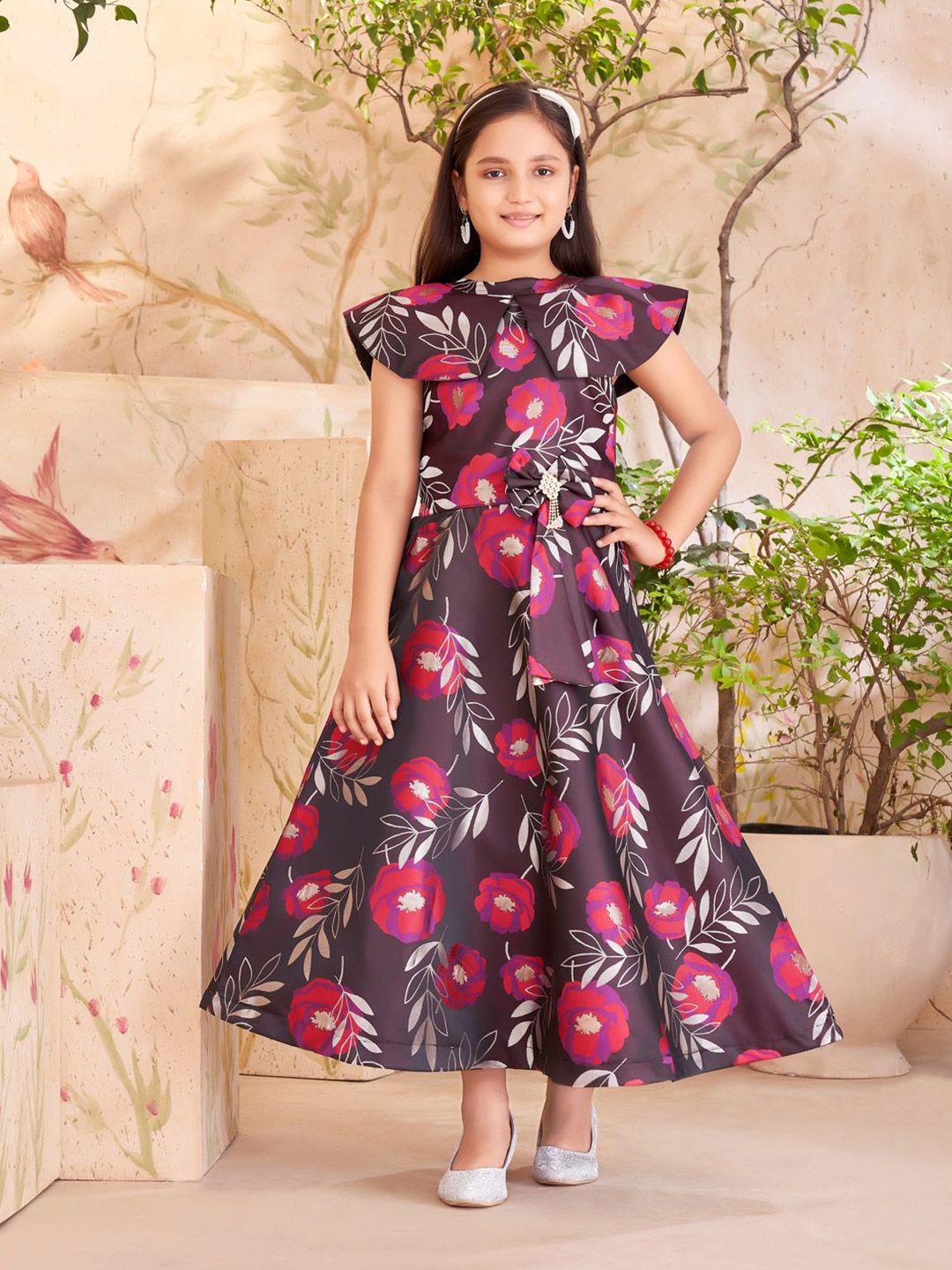 baesd girls floral printed ruffled satin maxi dress reviews Buy BAESD Girls Round Neck Floral Printed Maxi Dress - Dresses for Girls  36928872