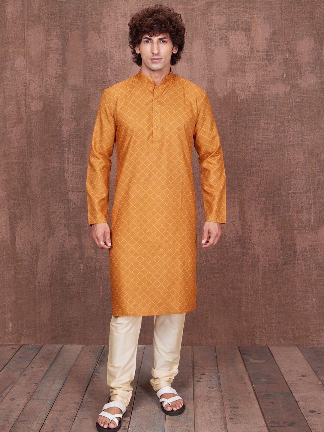 Ethnic India Ethnic India Men Bandhani Mandarin collar Kurta