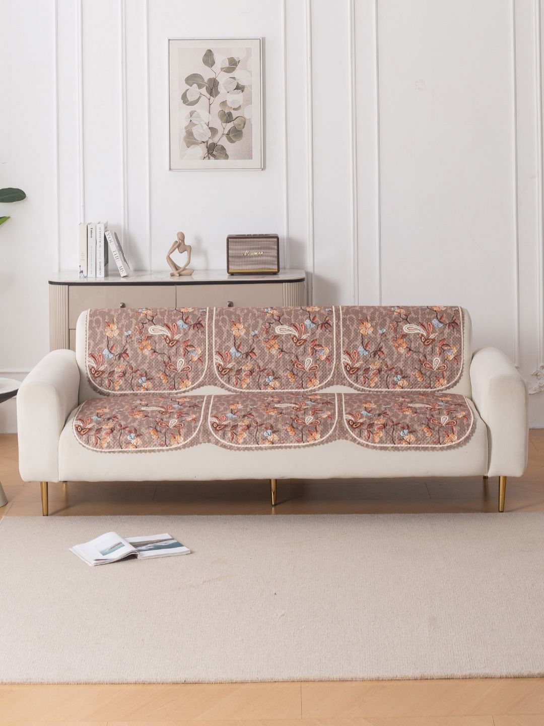 HOKIPO Vintage Bloom Printed 3 Seater Sofa Cover Set for Seat and Back