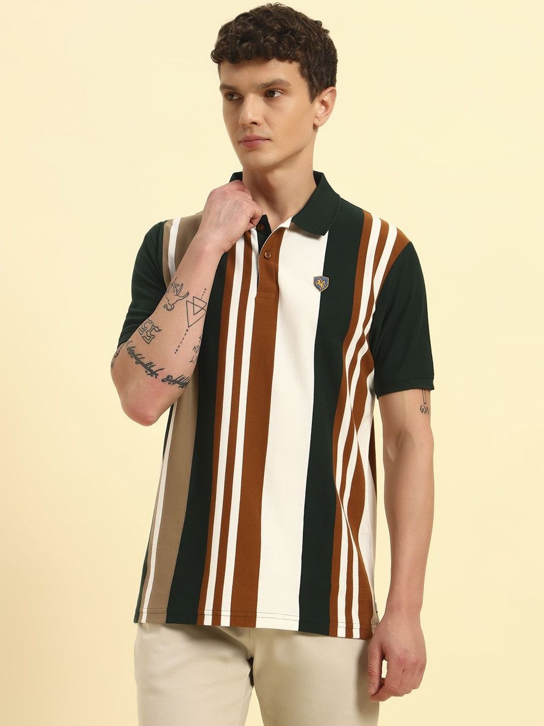 Cantabil Men Striped Polo Collar T-shirt