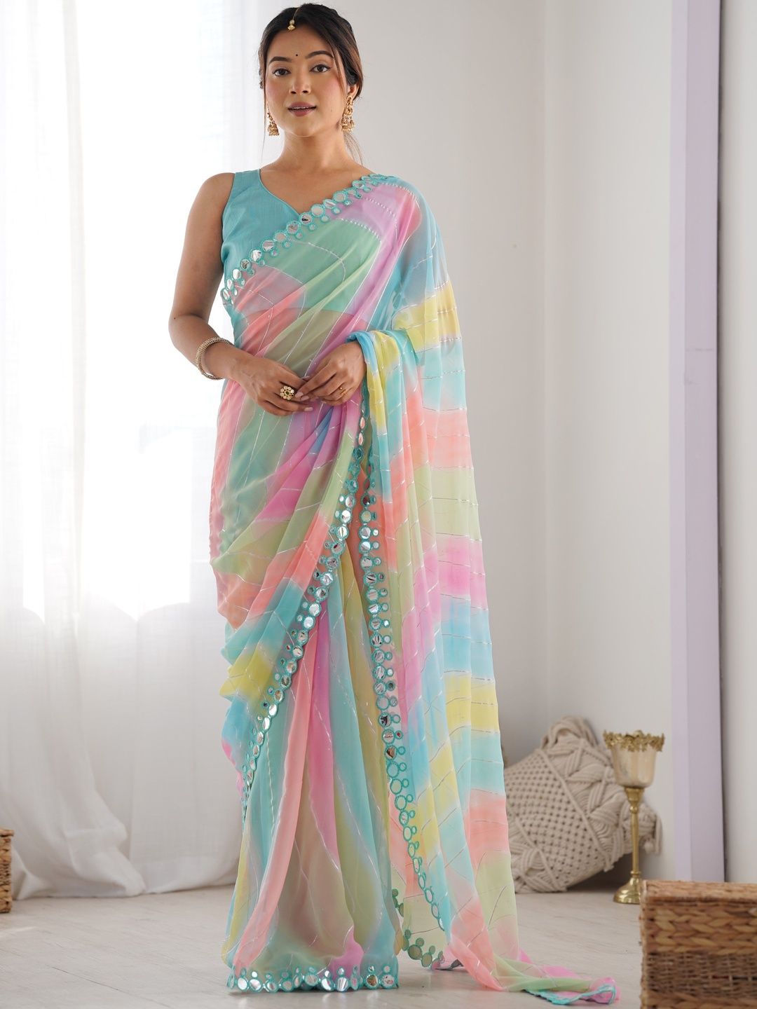 HERE&NOW Ombre Embellished Mirror Work Saree