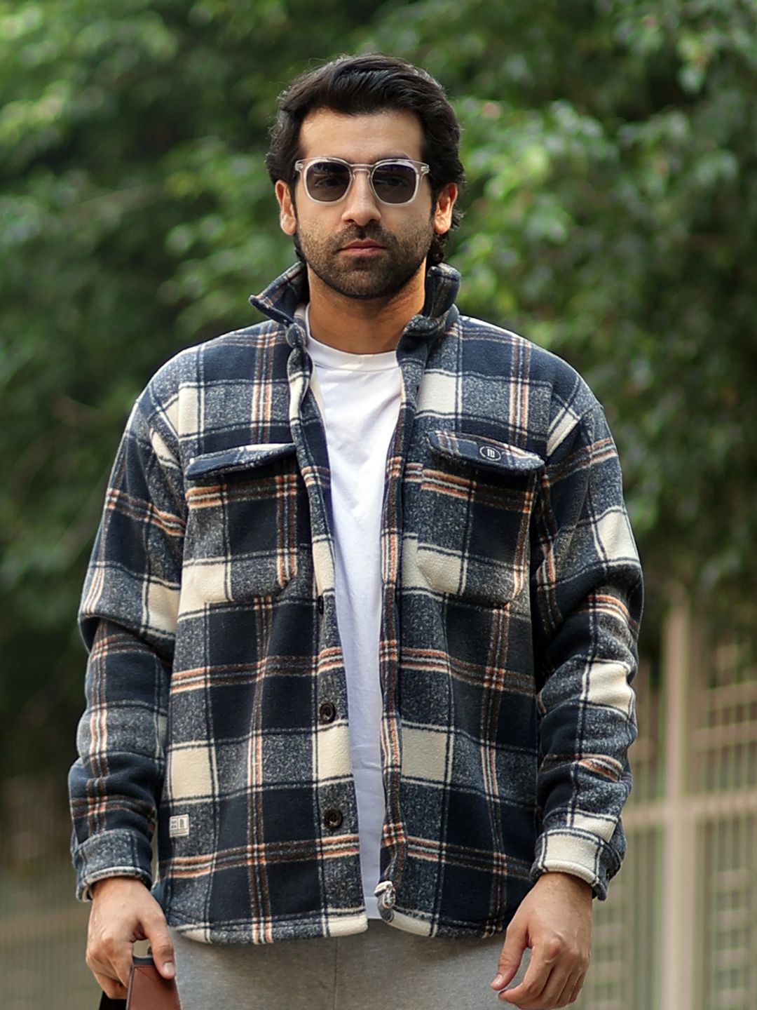 Maniac Checked Long Sleeves Fleece Open Front Jacket