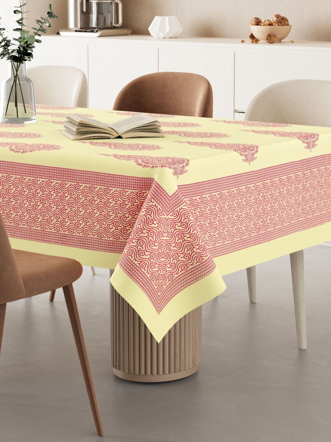 LIVING ROOTS Yellow & Red Ethnic Motifs Printed Pure Cotton 6-Seater Table Cover
