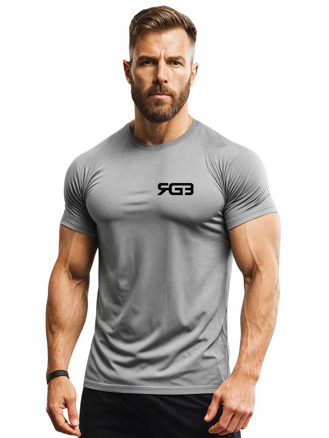 3Colors Typography Printed Raglan Sleeves Dry Fit Sports T-shirt