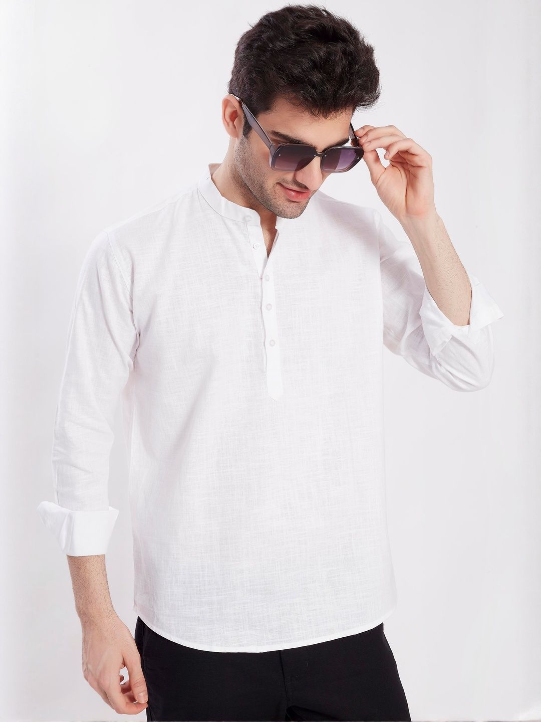 PulseIQ Men Slim Fit Full Sleeves Cotton A-Line Kurtas