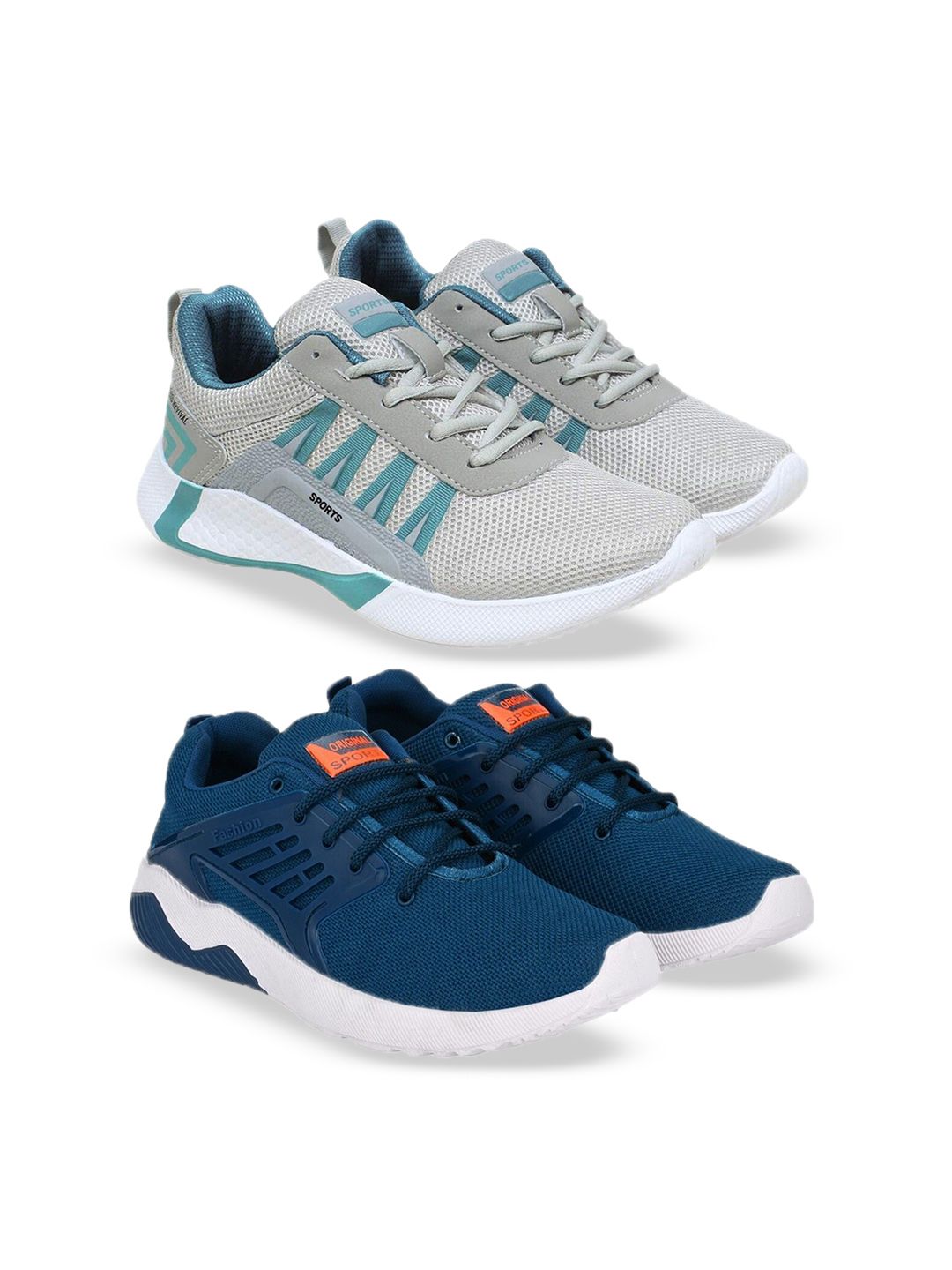 BIRDE Men Pack Of 2 Textured Round Tie Lace Ups Contrast Sole Sneakers