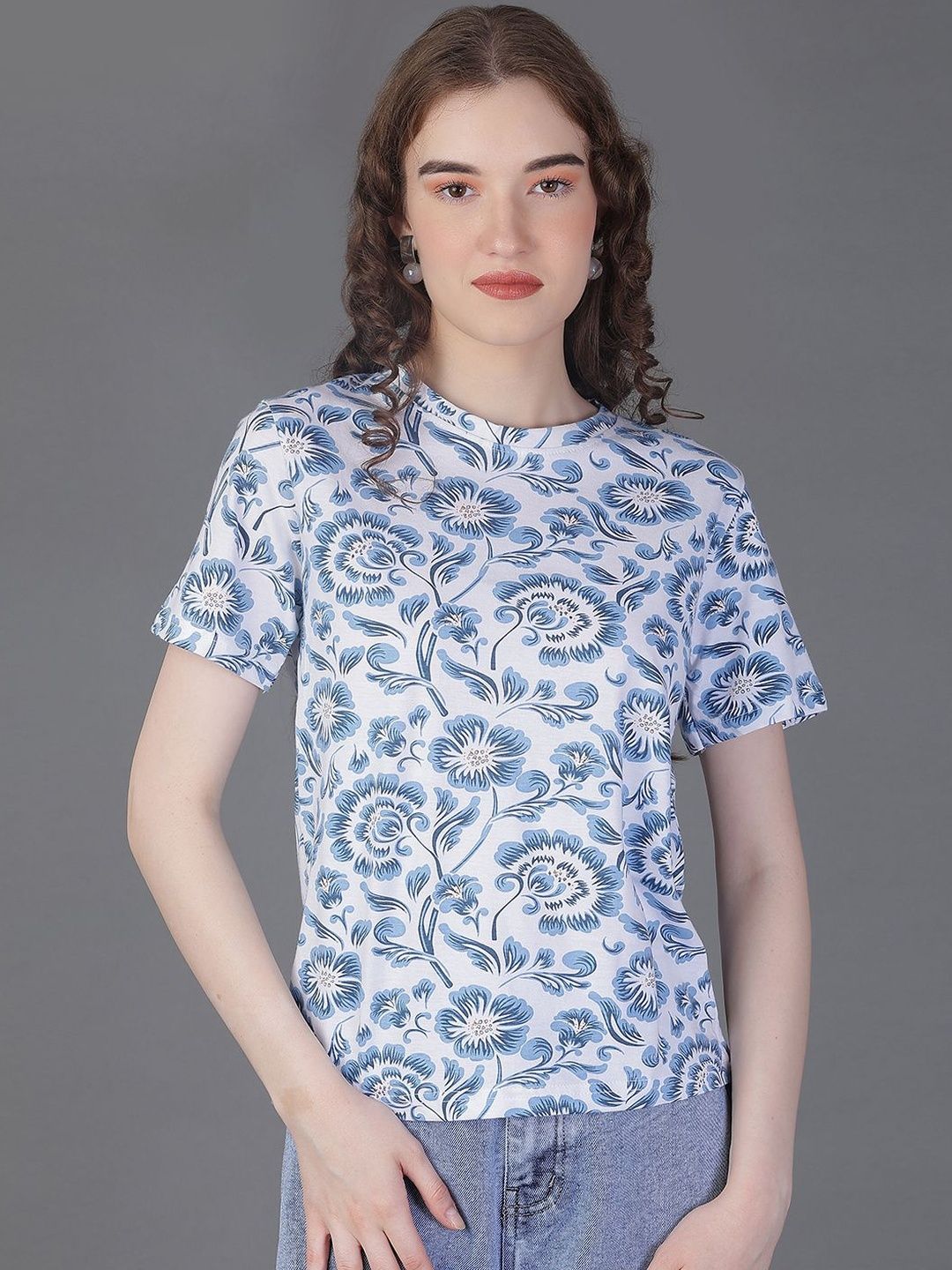 Floral Printed Cotton T-shirt V-Mart Floral Printed Round Neck Regular Fit Cotton T-shirt