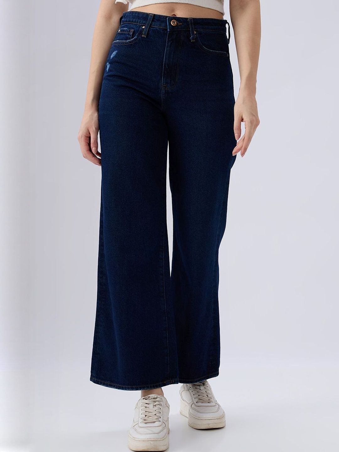 SPYKAR Spykar Dark Blue Wide Leg High Rise Jeans For Women