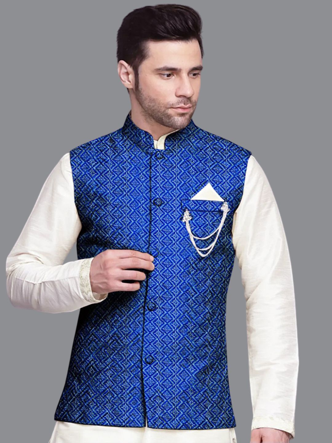 Utsav Fashion Embroidered Georgette Nehru Jacket in Blue