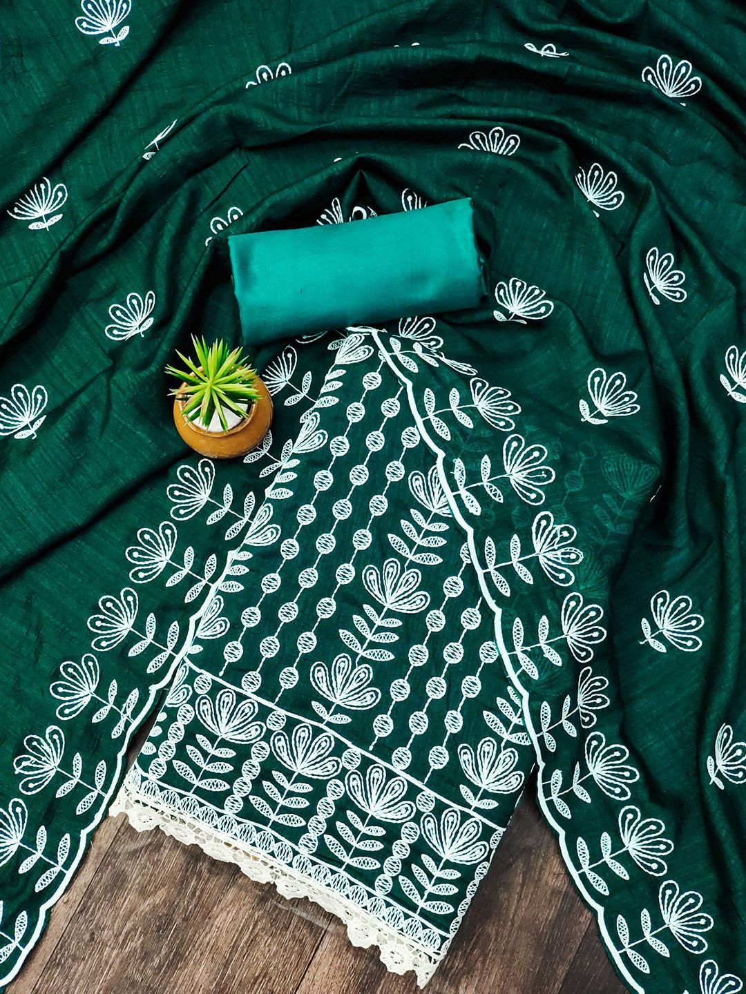 Rangtulika Ethnics Floral Embroidered Thread Work Organza Unstitched Dress Material