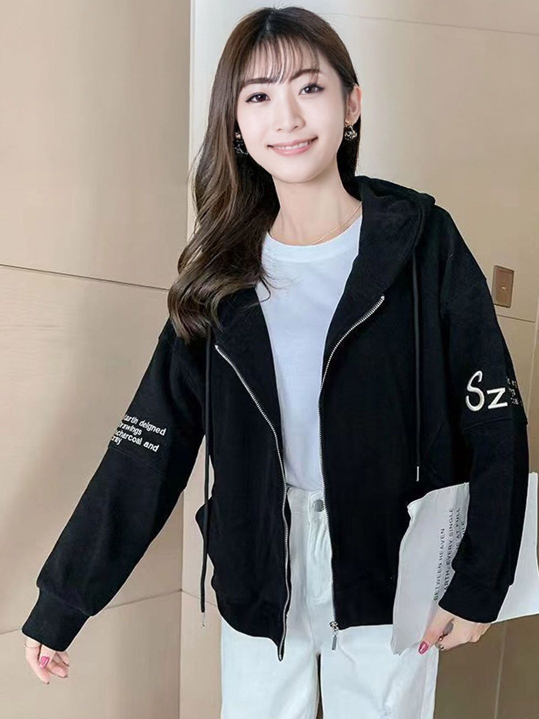 StyleCast Women Hooded Open Front Jacket with Embroidered
