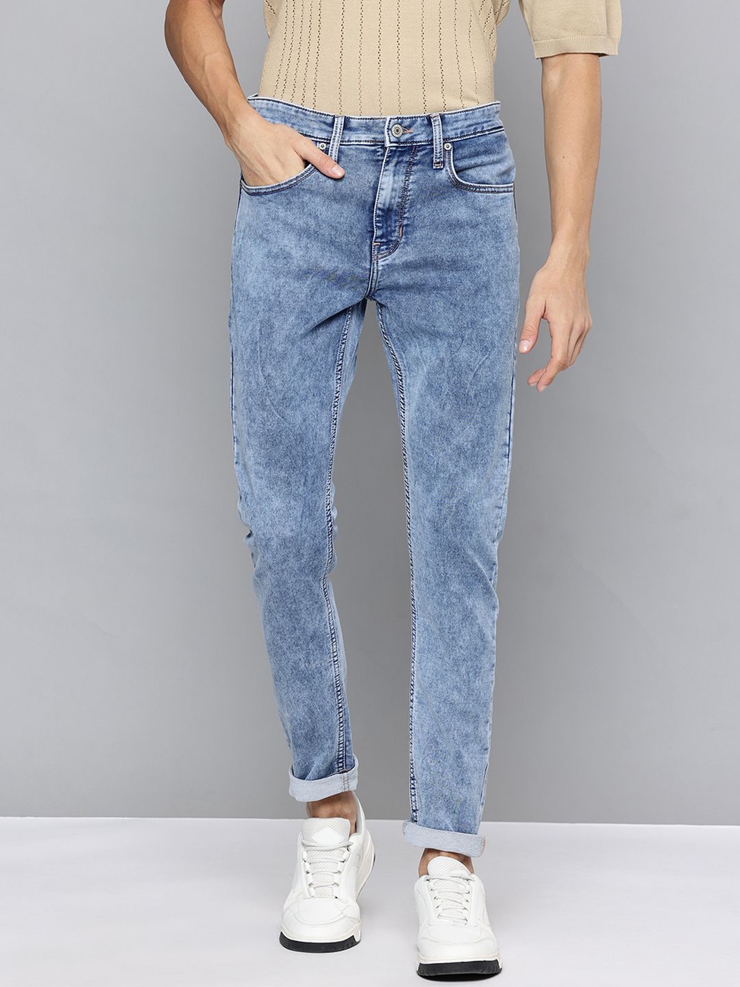 Flying Machine Flying Machine Men Slim Tapered Fit Mid-Rise Heavy Fade Acid Wash Stretchable Jeans