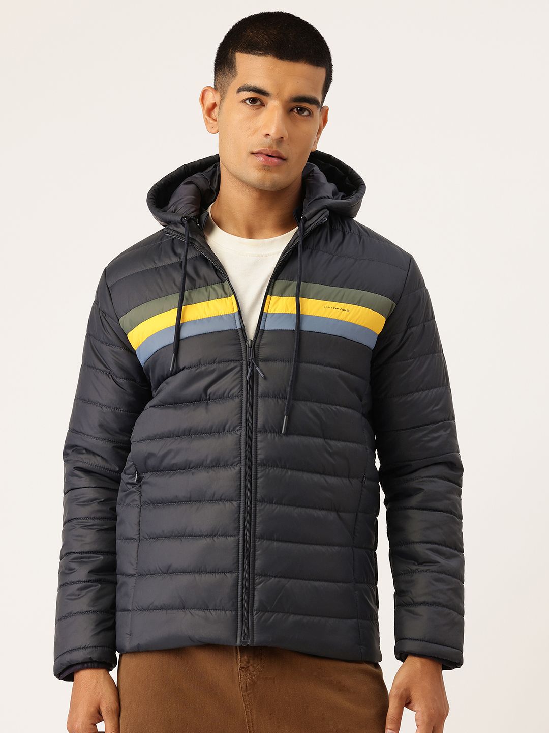 Okane Men Striped Hooded Padded Jacket