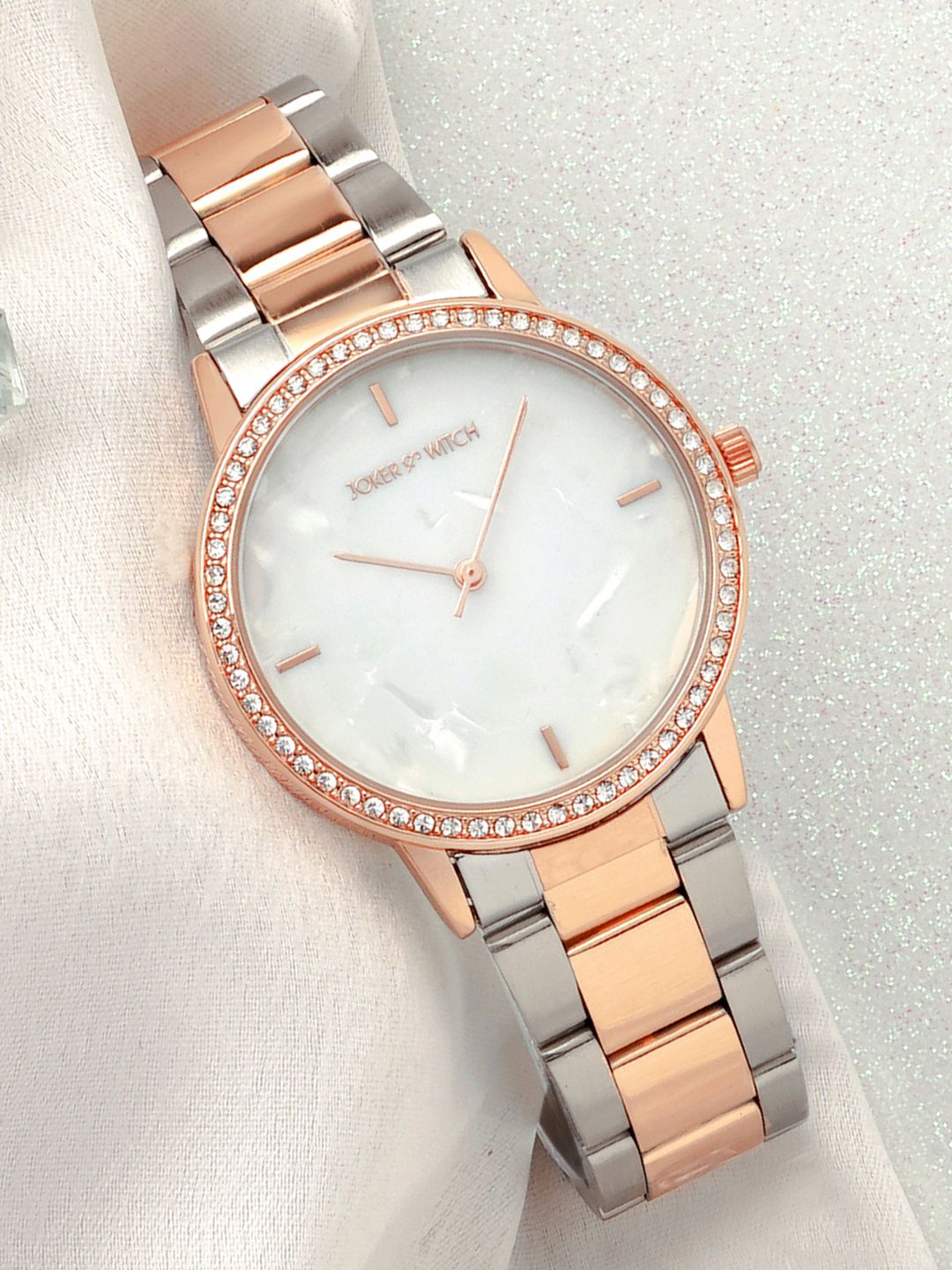 JOKER & WITCH Women White Dial & Stainless Steel Bracelet Style Analogue Watch AMWW582