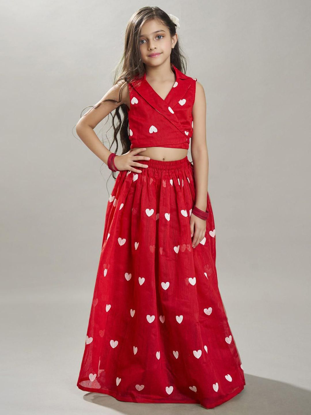 Bitiya by Bhama Girls Heart Embroidered Thread Work Ready to Wear Lehenga & Choli