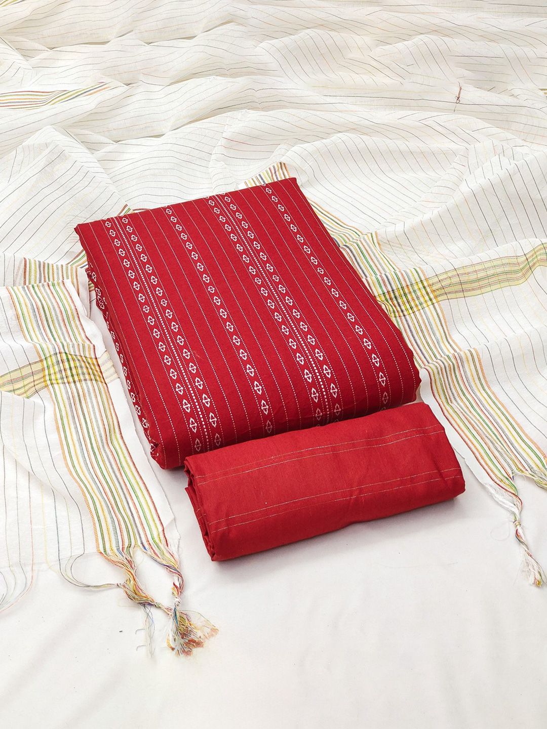 Rangtulika Ethnics Geometric Embroidered Thread Work Unstitched Dress Material