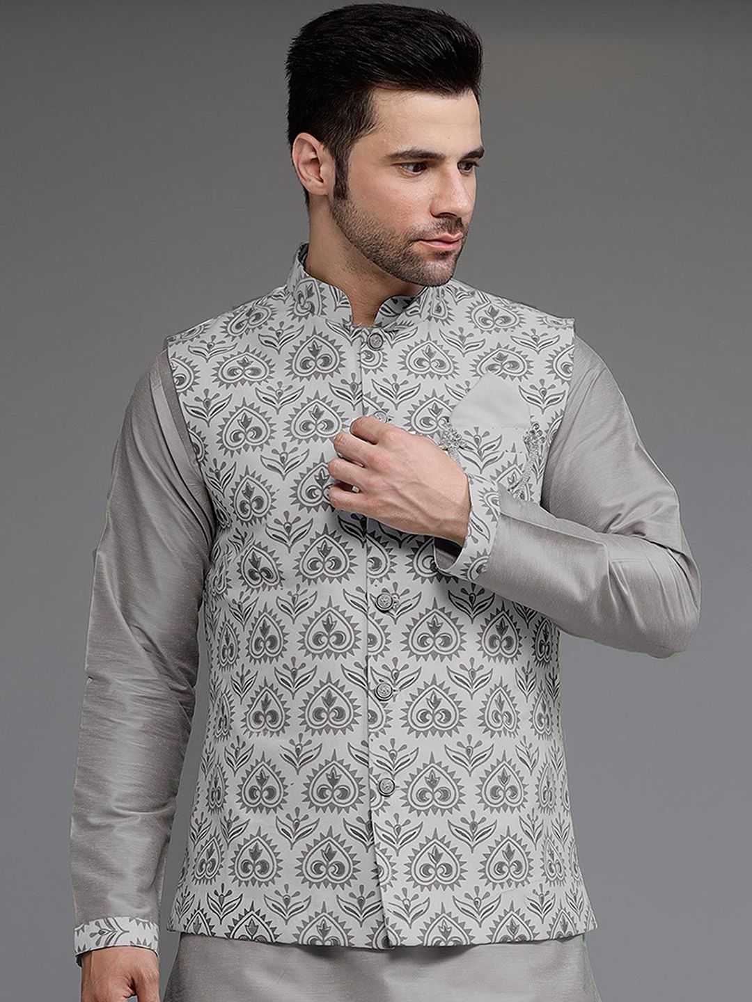 Utsav Fashion Digital Printed Mandarin Collar Nehru Jacket