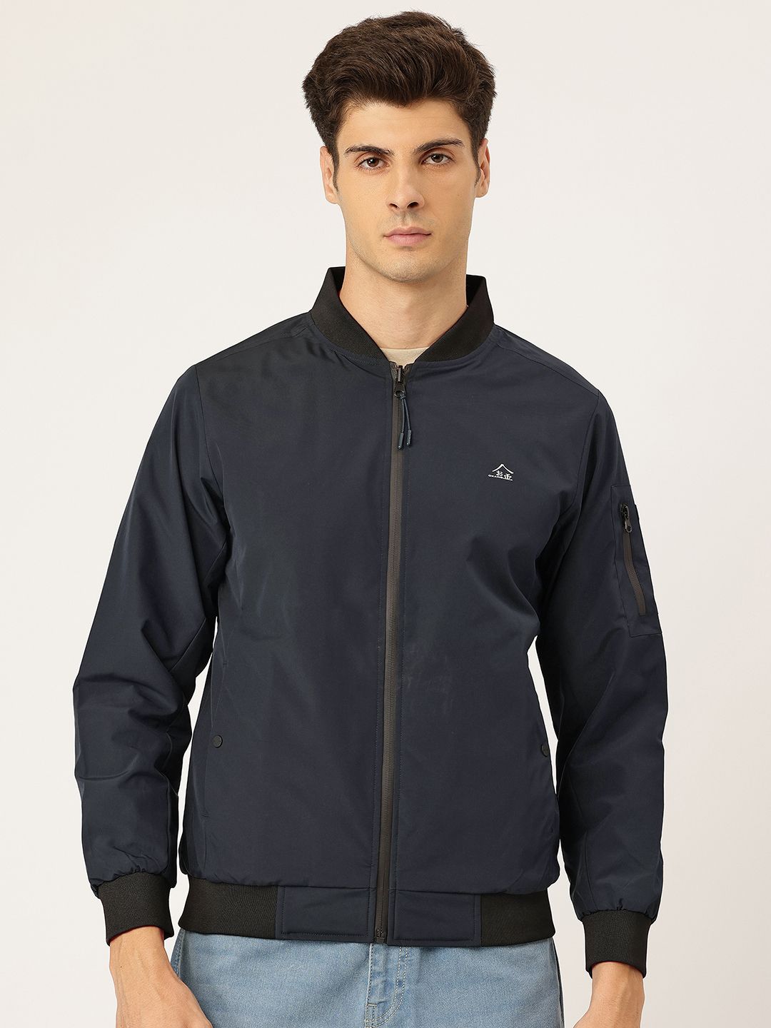 Okane Stand Collar Reversible Bomber Jacket