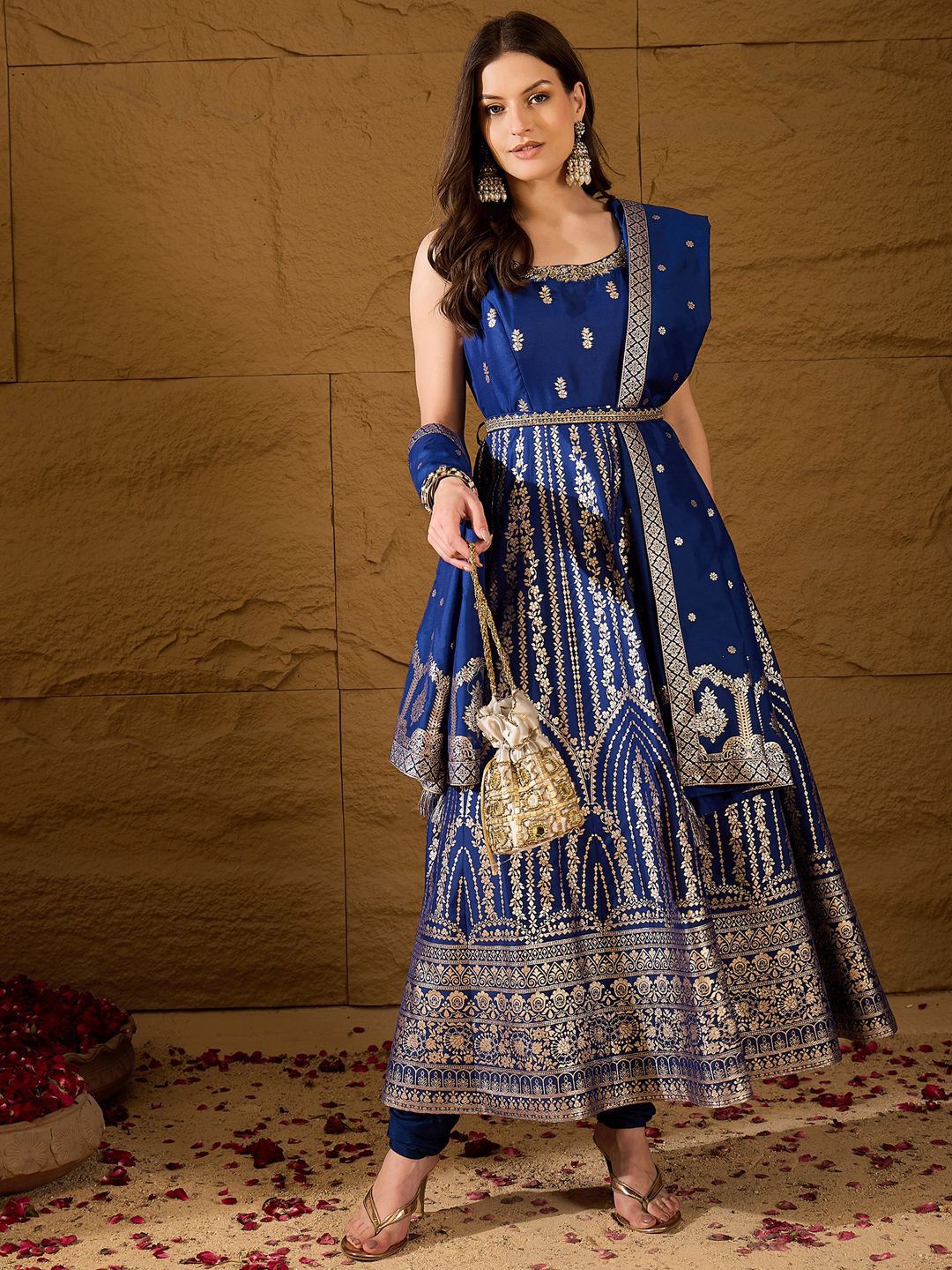 House of Pataudi Floral Embroidered Anarkali Kurta With Trousers & Dupatta