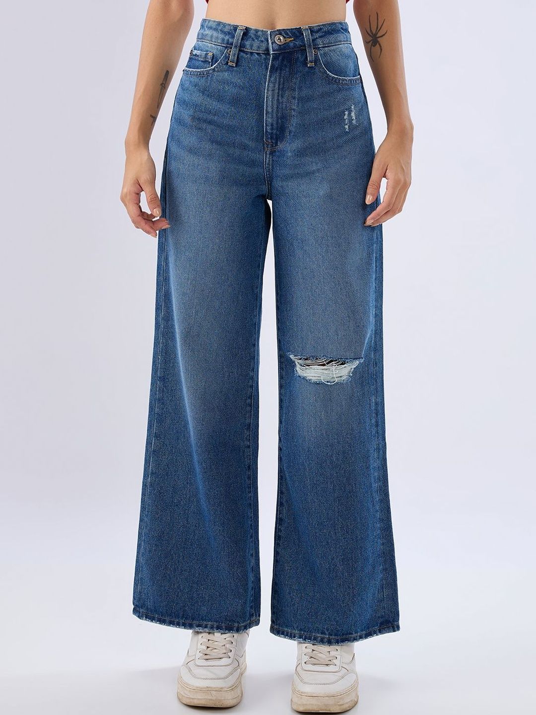 Spykar Vintage Blue Wide Leg High Rise Jeans For Women