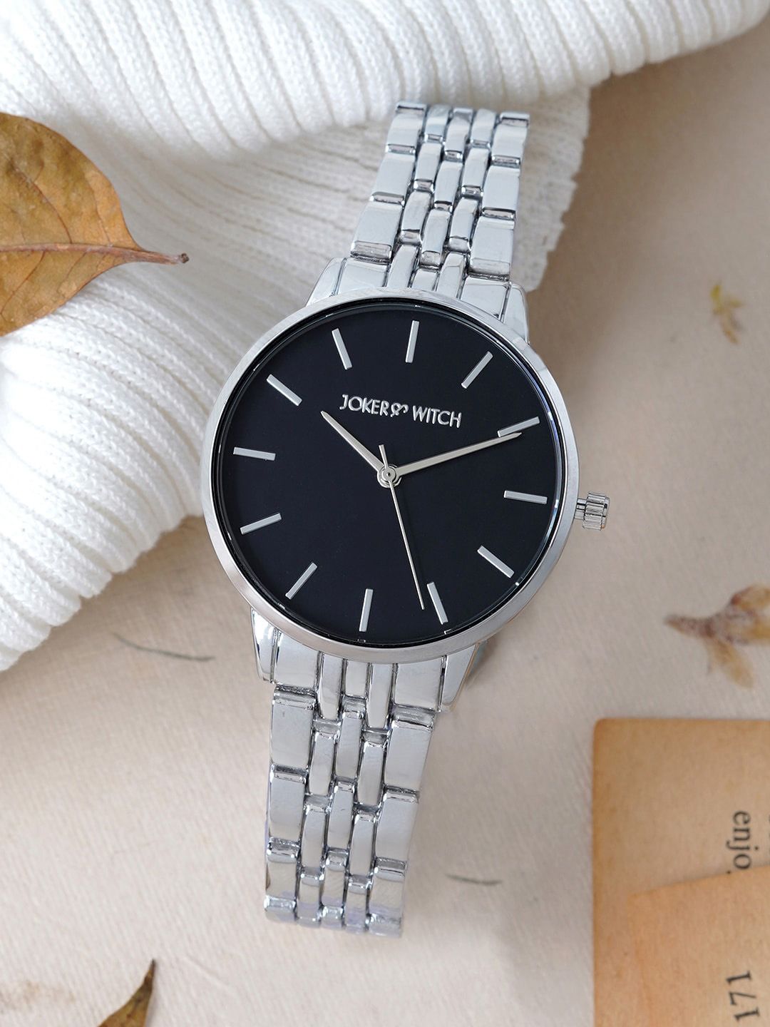 JOKER & WITCH Women Black Printed Dial & Silver Toned Bracelet Style Straps Analogue Watch