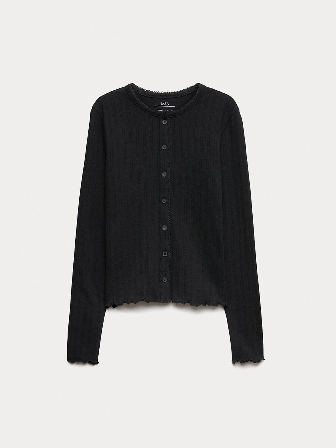 Marks & Spencer Cotton Rich Button Through Pointelle Top