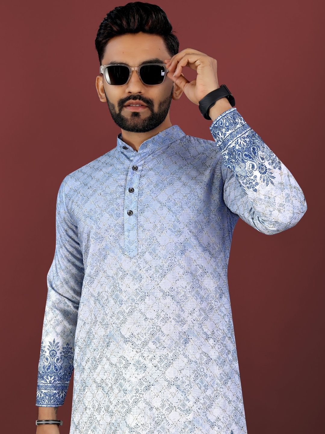 HERE&NOW Ethnic Motifs Printed Mandarin Collar Straight Kurta