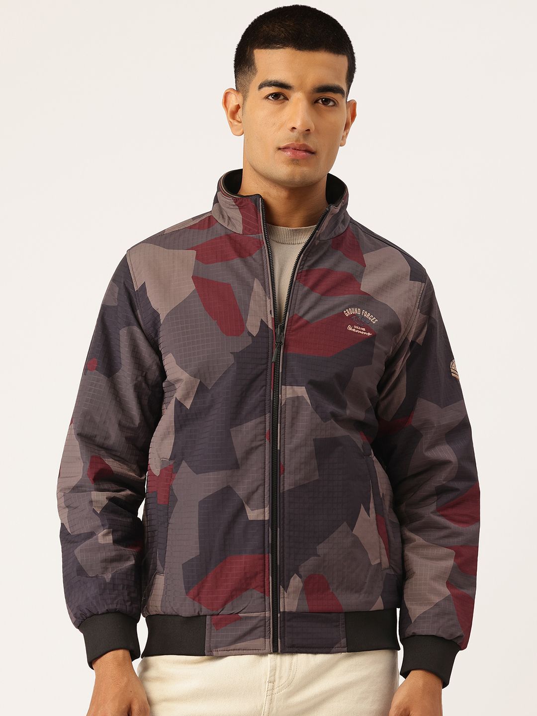 Okane Men Camouflage Reversible Bomber Jacket