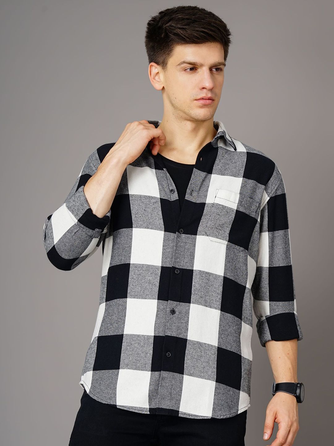British Club Men Smart Slim Fit Buffalo Checks Checked Casual Shirt