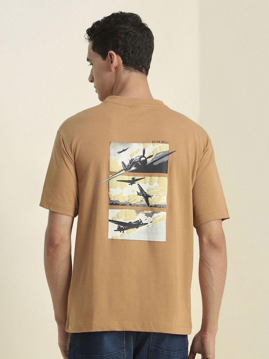 Allen Solly Graphic Printed Crew Neck Drop-Shoulder Sleeves Oversized Cotton T-shirt