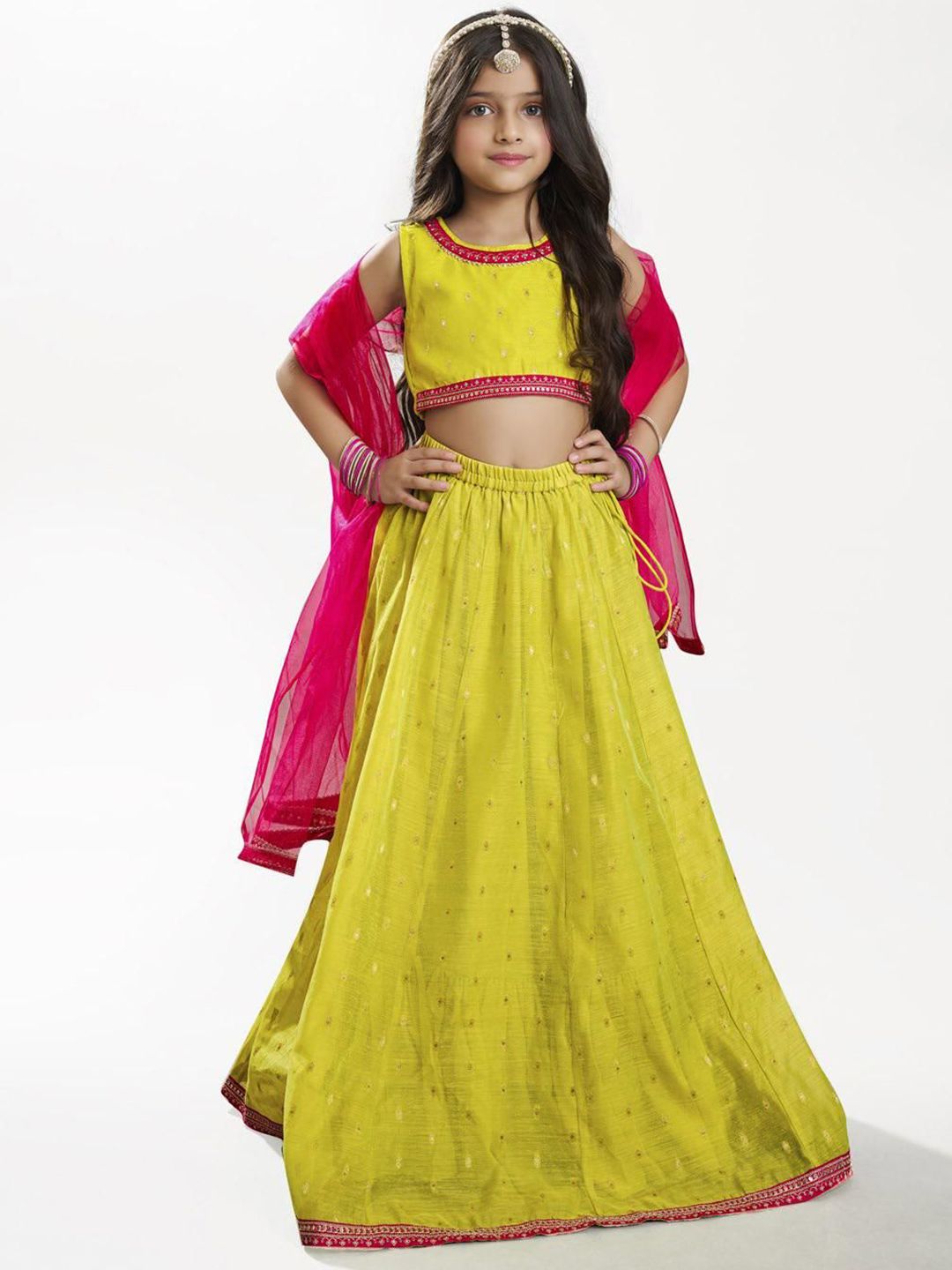 Bitiya by Bhama Girls Sequinned Ready to Wear Lehenga & Blouse With Dupatta