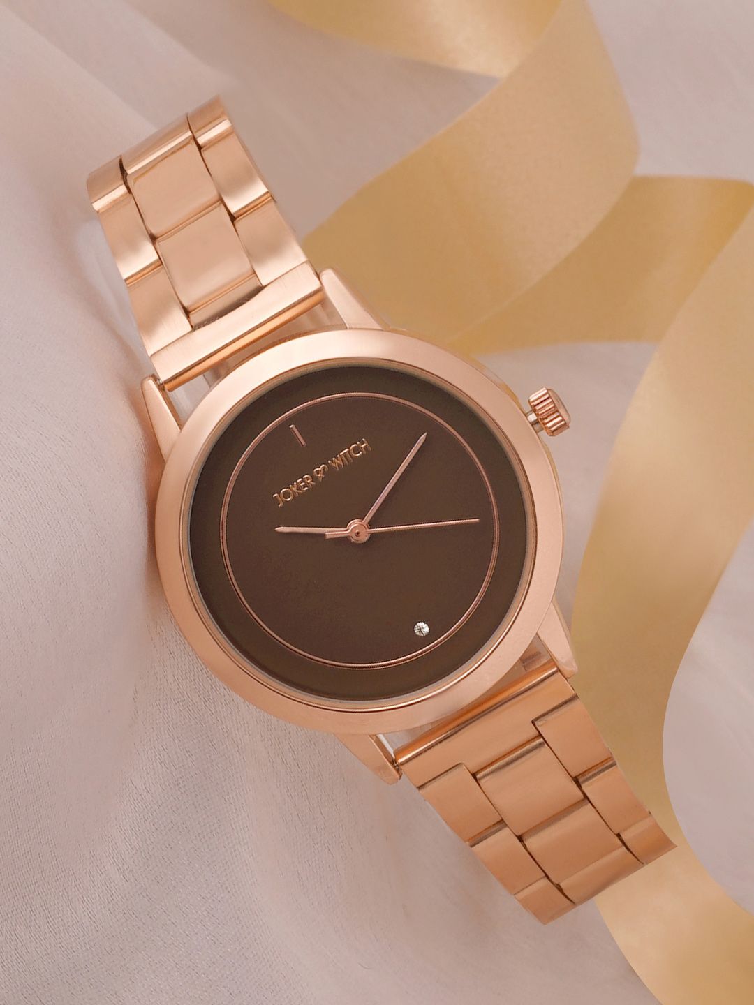 JOKER & WITCH Women Brown Embellished Dial & Rose Gold Toned Analogue Watch