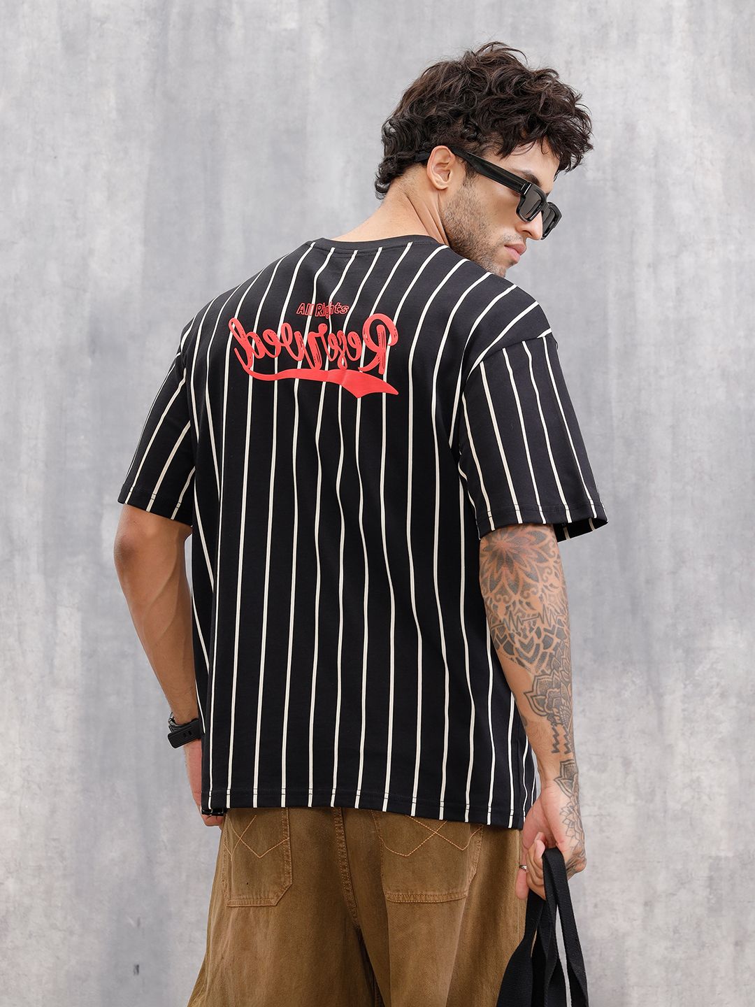 WROGN Men Striped Round Neck T-shirt