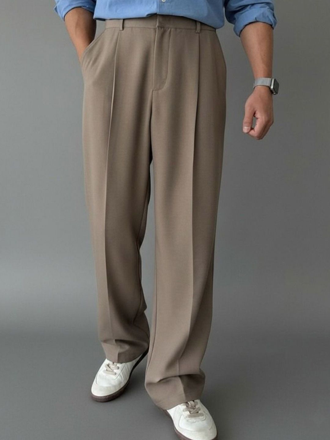 Next One Men Korean Straight Fit Easy Wash Pleated Trousers