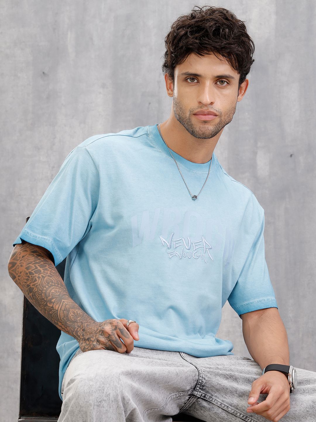 WROGN Men Typography Round Neck Short Sleeve Relaxed T-shirt