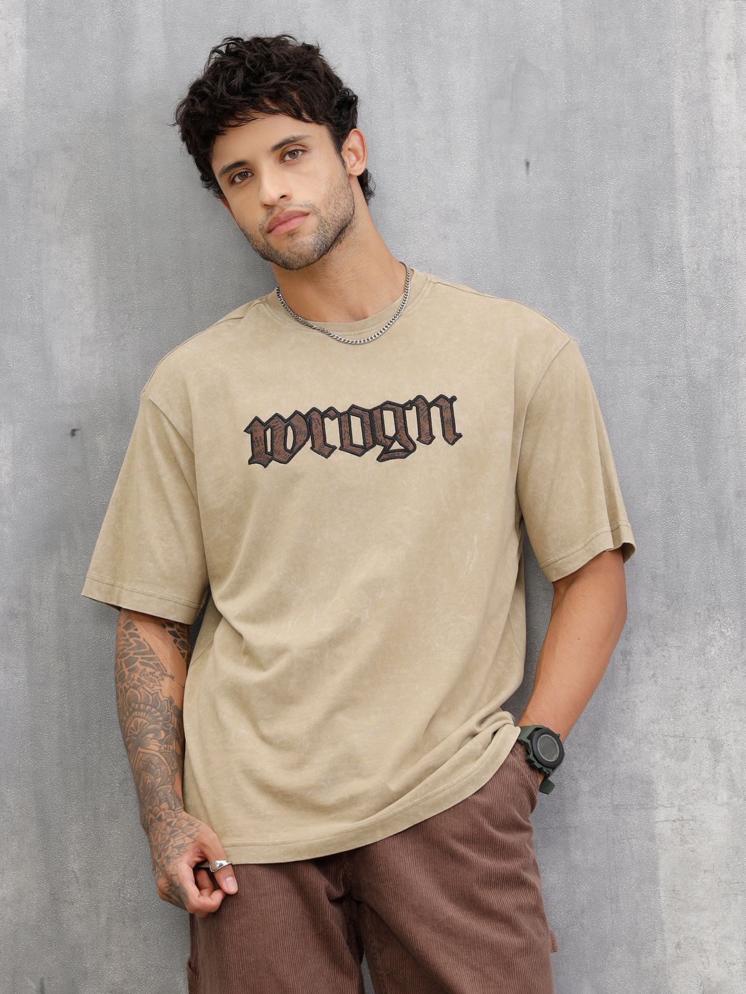 WROGN Men Typography Printed Embroidered Detail T-shirt