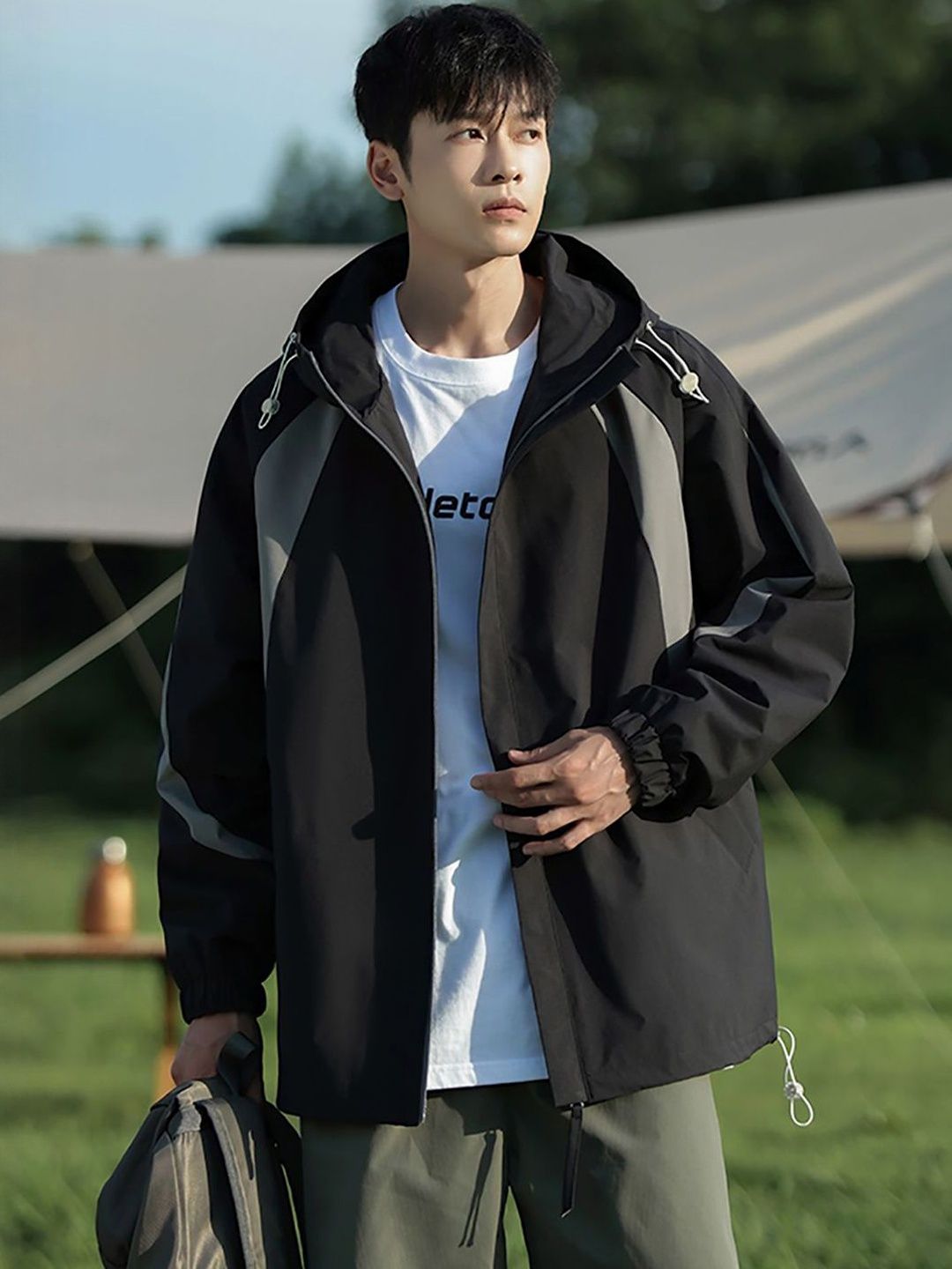 HERE&NOW Colourblocked Hooded Longline Tailored Jacket