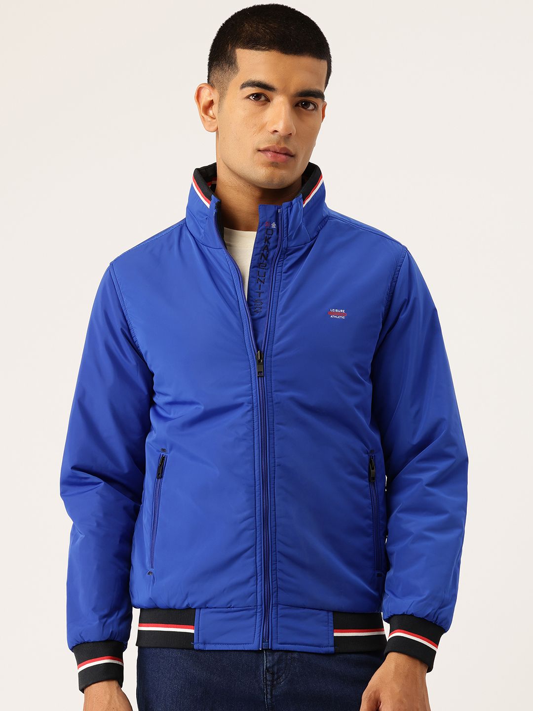 Okane Contrast Trims Mock Collar Reversible Bomber Jacket