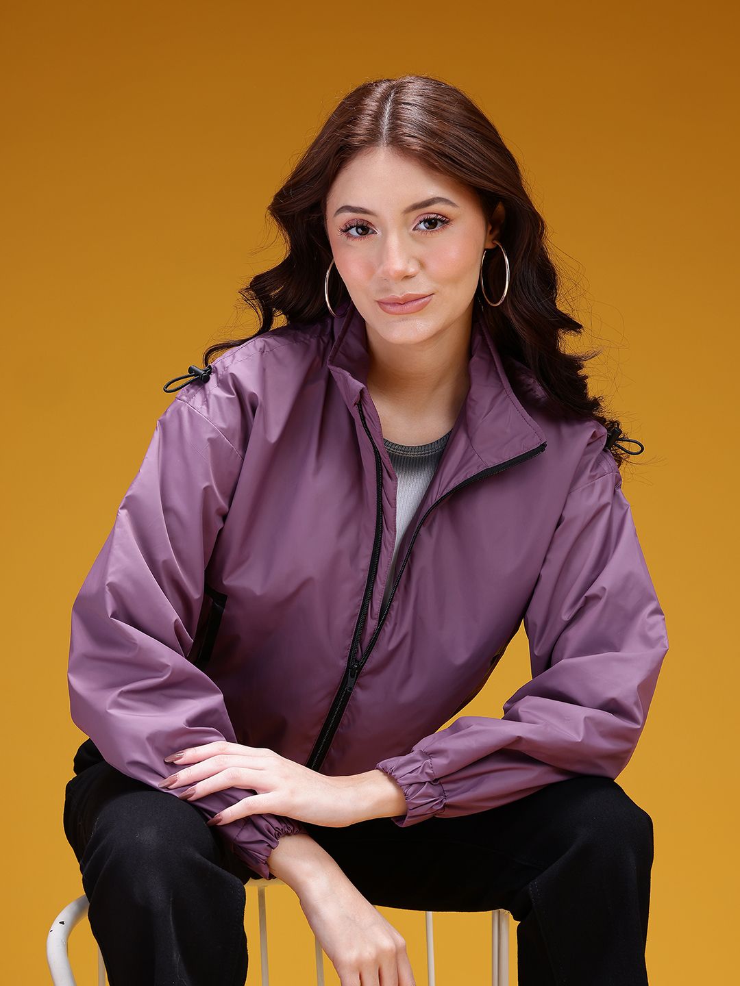 HERE&NOW Contrast Taping Toggle Detail Crop Windcheater Jacket