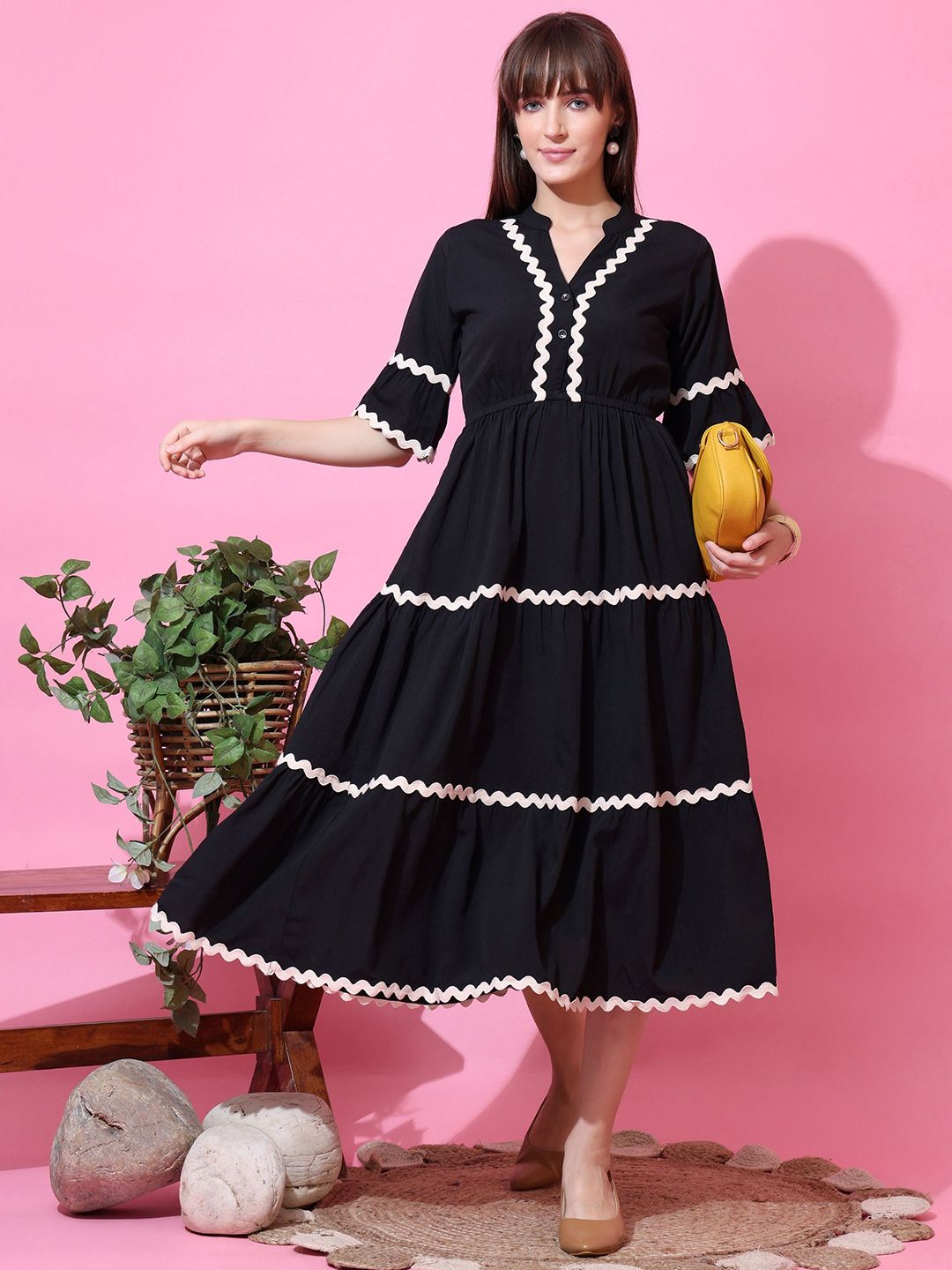 Buy SHEETAL Associates Women Puff Sleeve Crepe Fit & Flare Midi